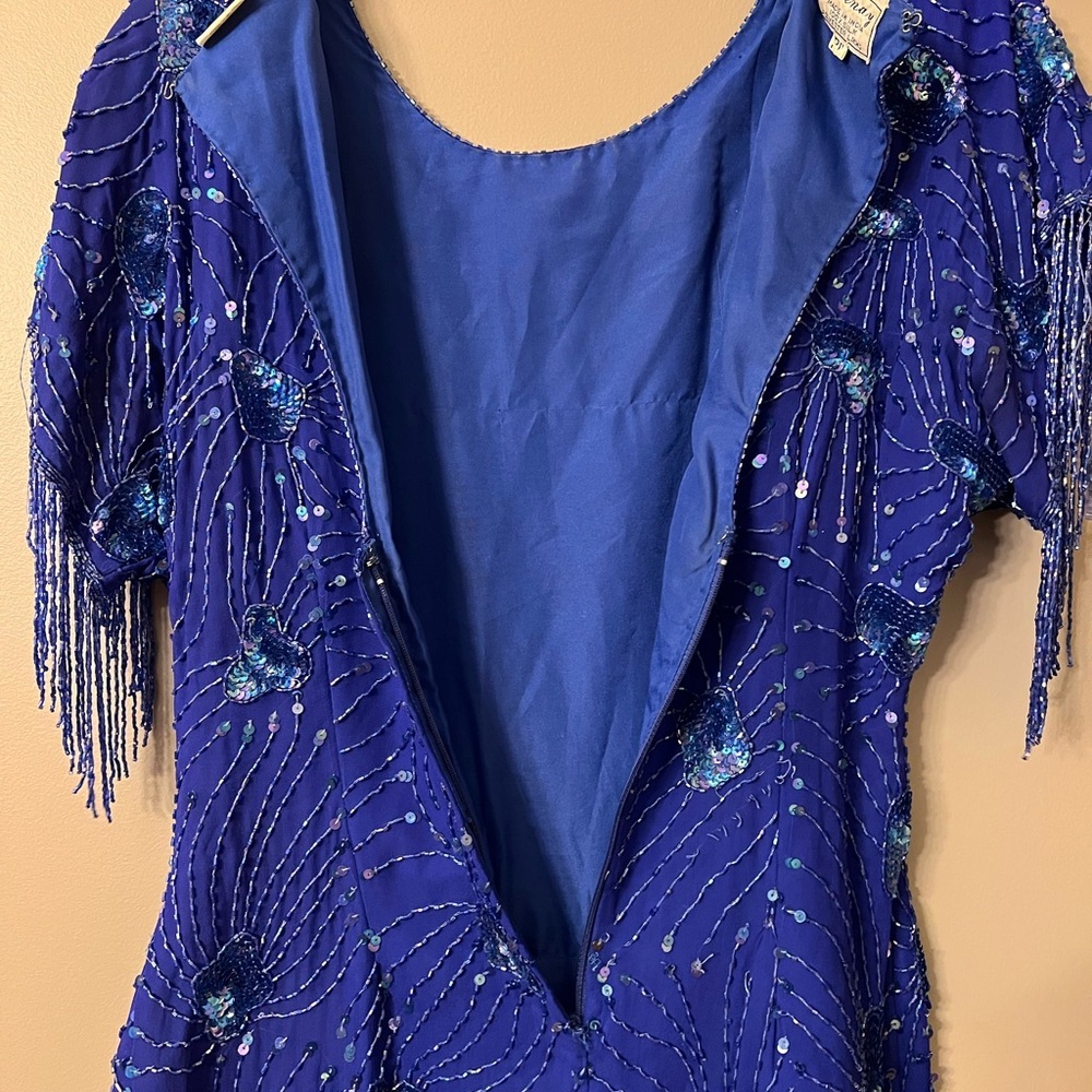 Stenay Vintage Royal Blue Sequin Beaded Tassel Cocktail Dress 100% Silk - Picture 13 of 15